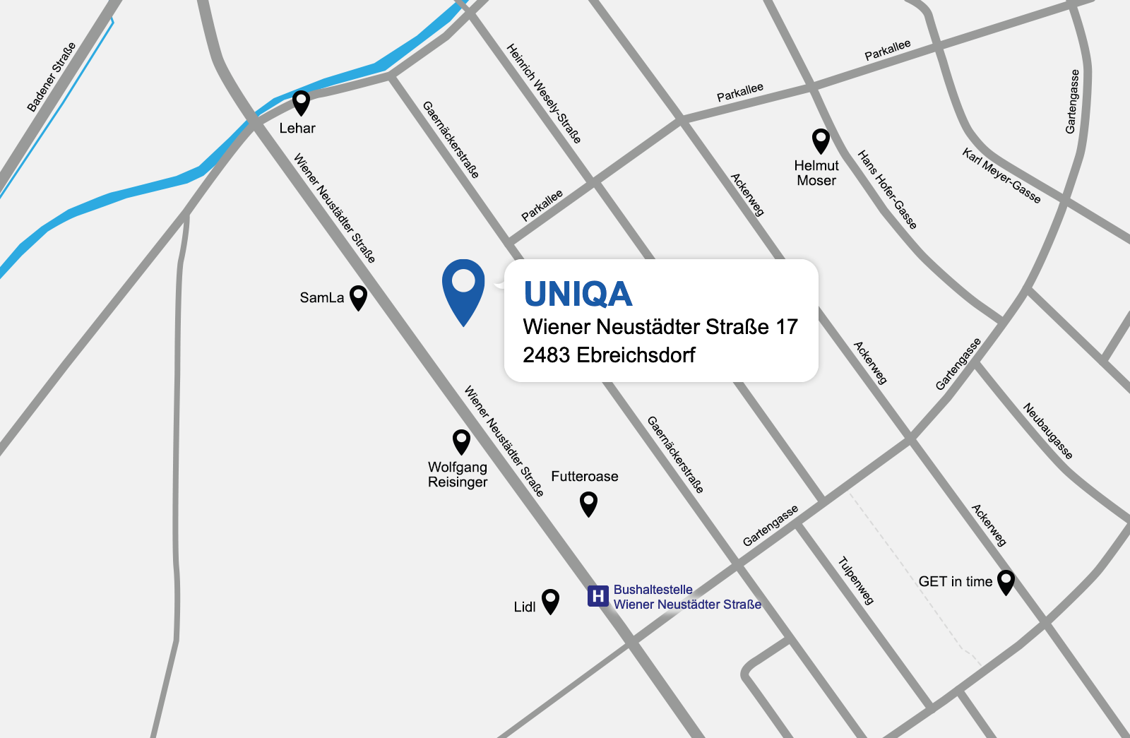 Eine detaillierte gezeichnete Karte der UNIQA Generalagentur Harald Peter